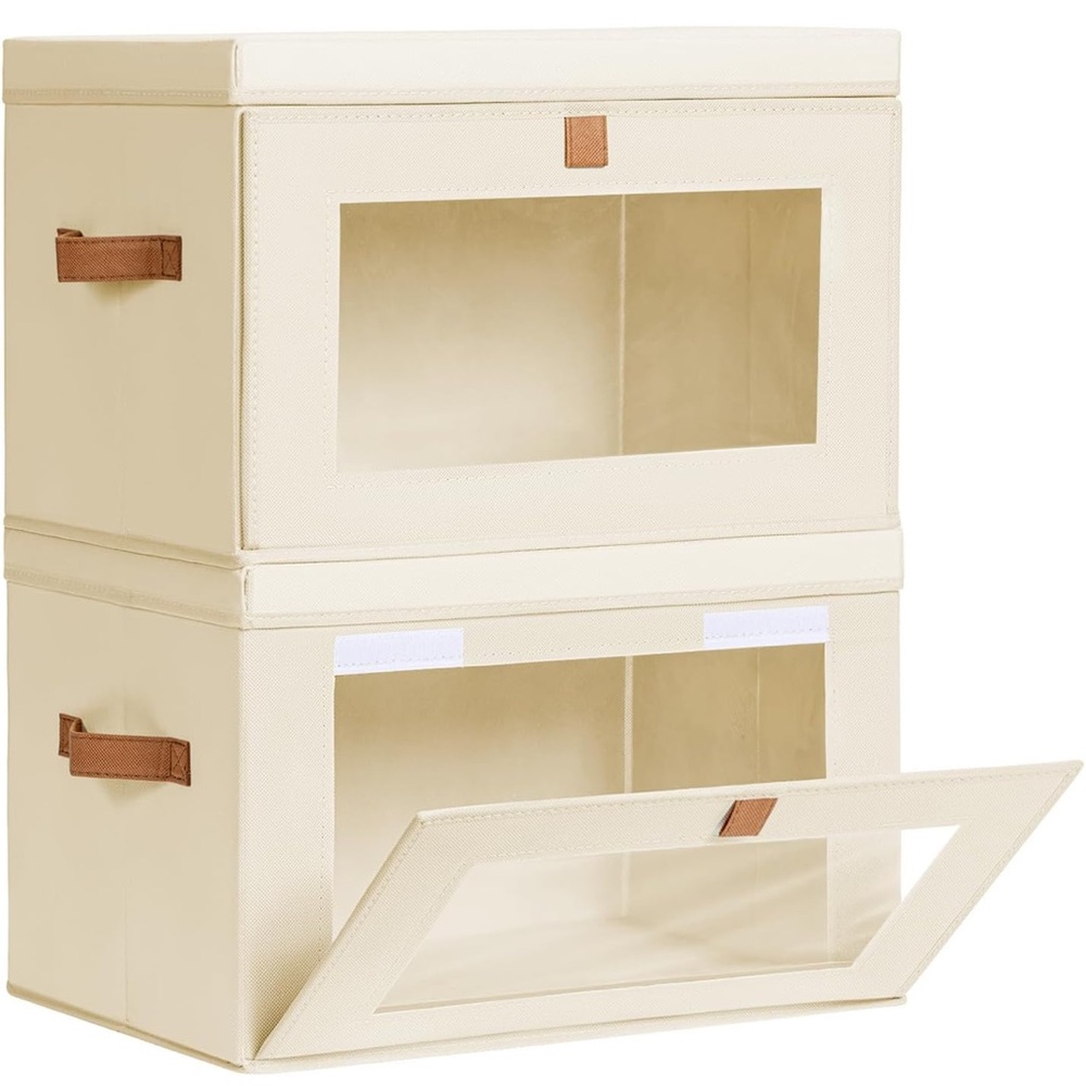 Large closet storage organizer with handles and window collapsible boxes